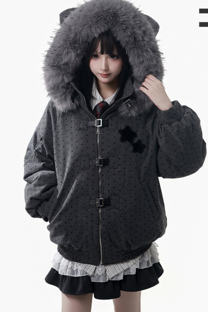 Big Fur Collar Jacket + Top + Skirt + Pants + Plaid Hooded Jacket