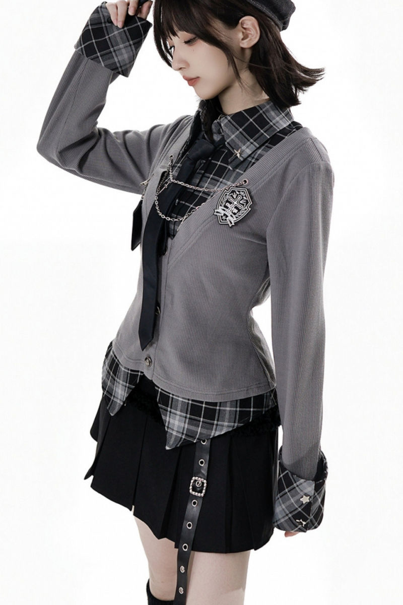 College Roll Up Shirt + Skirt + Tie