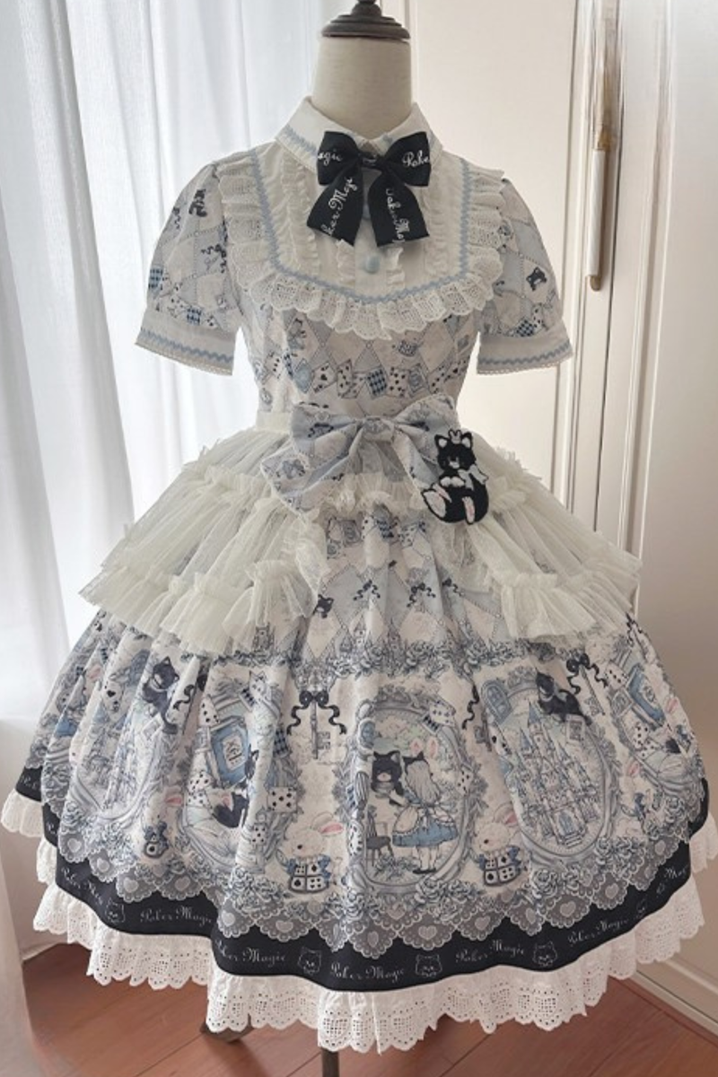 Rabbit Hole Alice Lolita Dress + Jsk + Cat Ear Headband + Headband + Hat + Clip + Bonnet