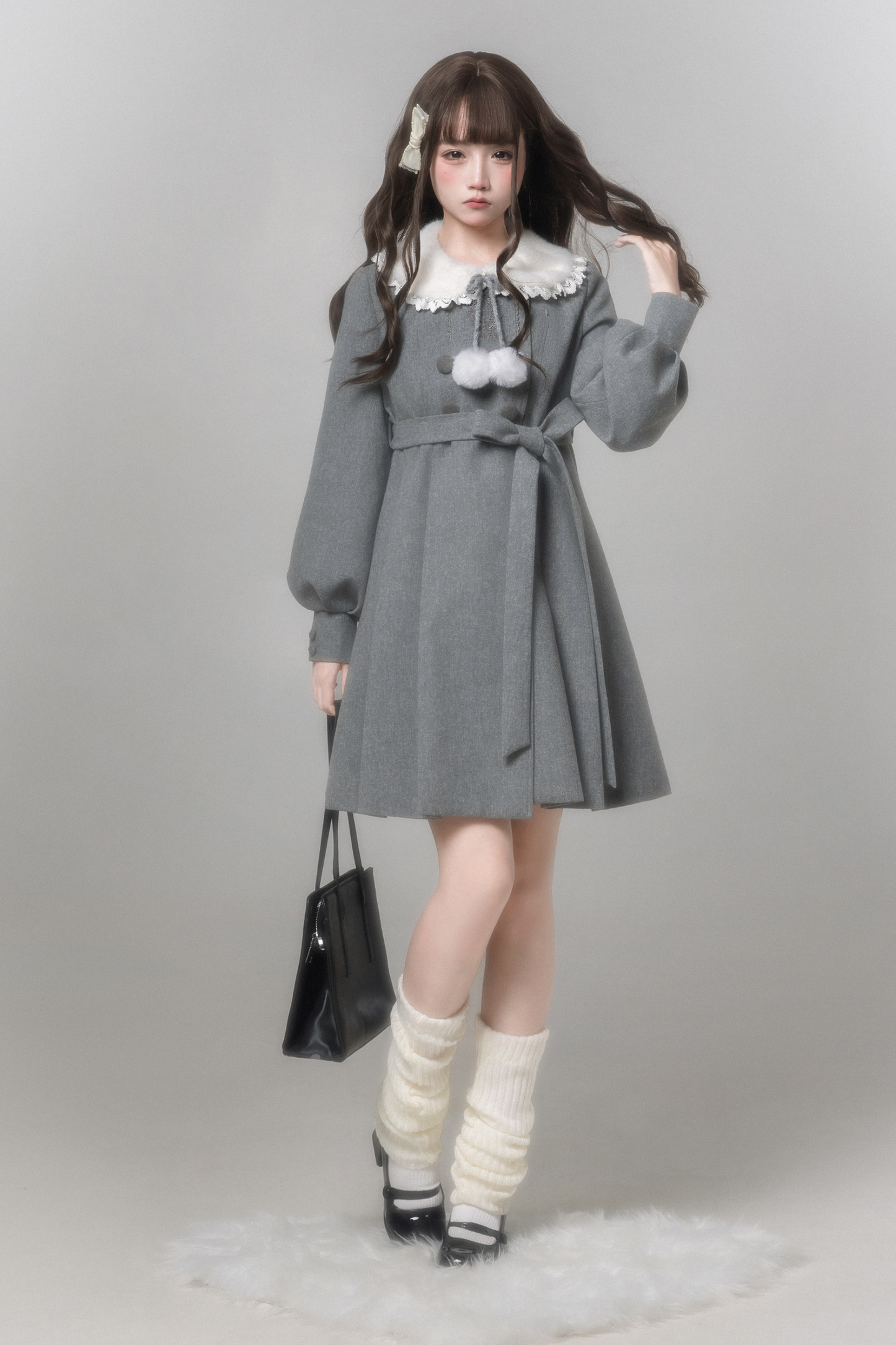 Sweet Flared Coat + Skirt + Shirt + Beret