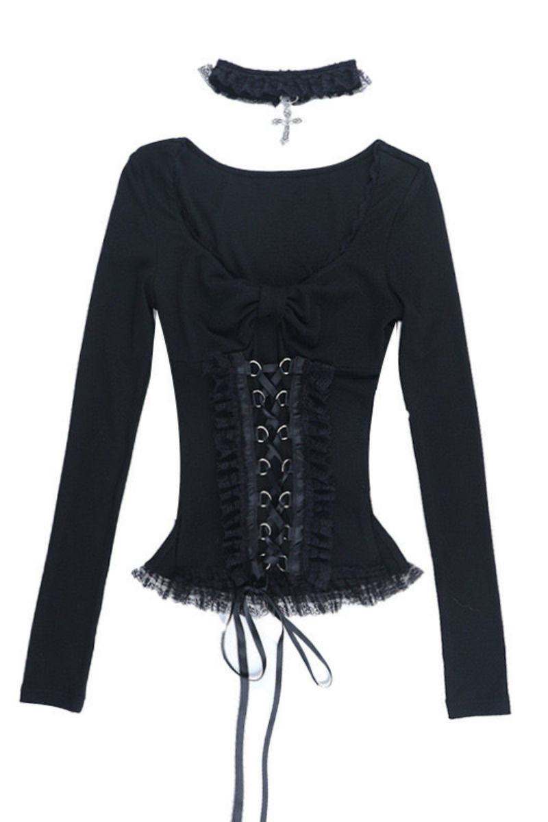Lace Patchwork Dark Top