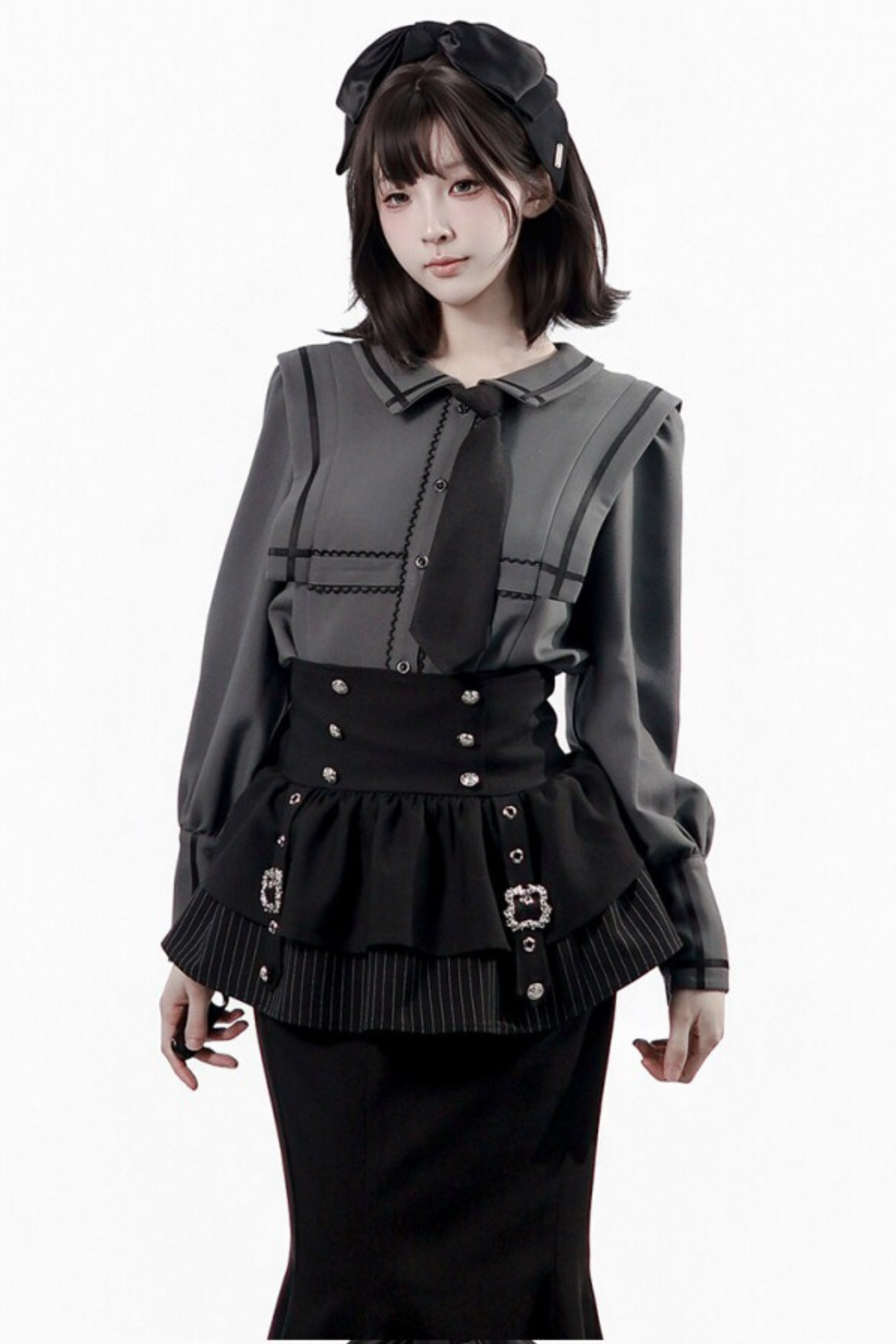 Dark Color Shirt + Mermaid Skirt + Shorts + Girdle + Tie
