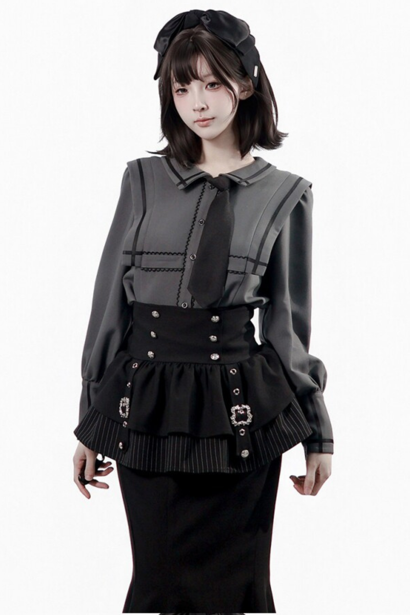Dark Color Shirt + Mermaid Skirt + Shorts + Girdle + Tie