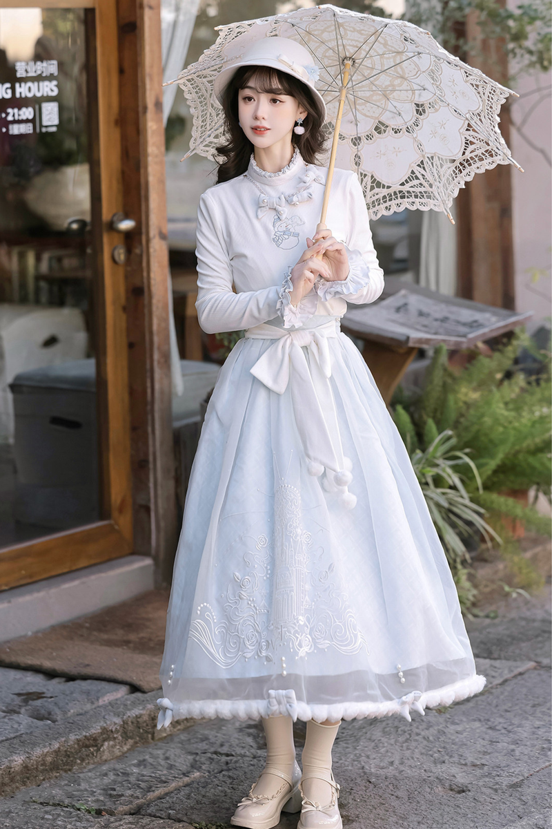 Clear Sky Lolita Coat + Tops + Skirt