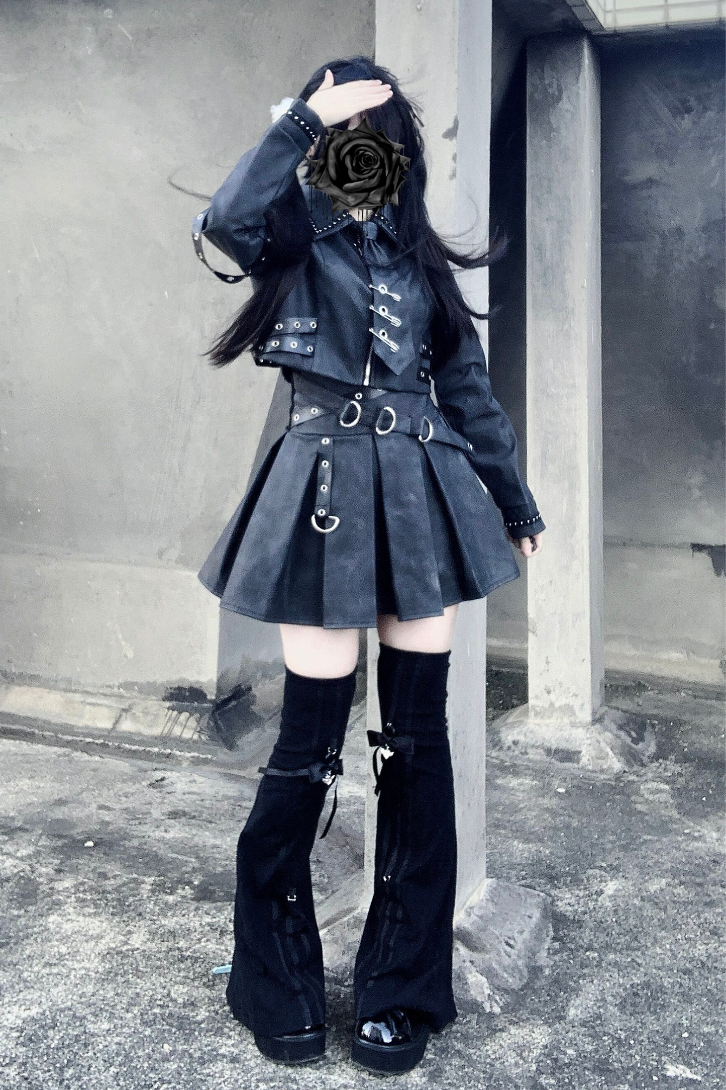 Gothic Matte Leather Dark Girl Top + Skirt