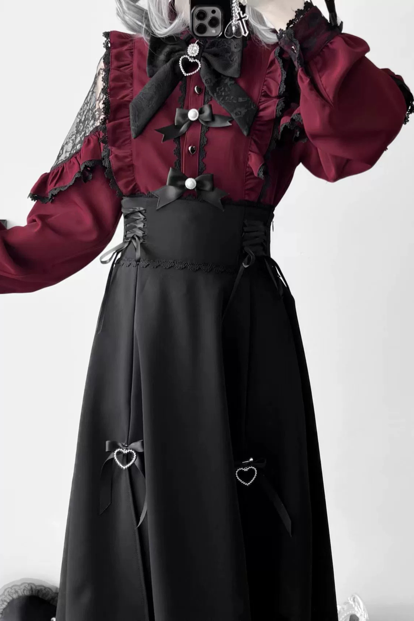 French Lace Trim Shirt + Long Skirt