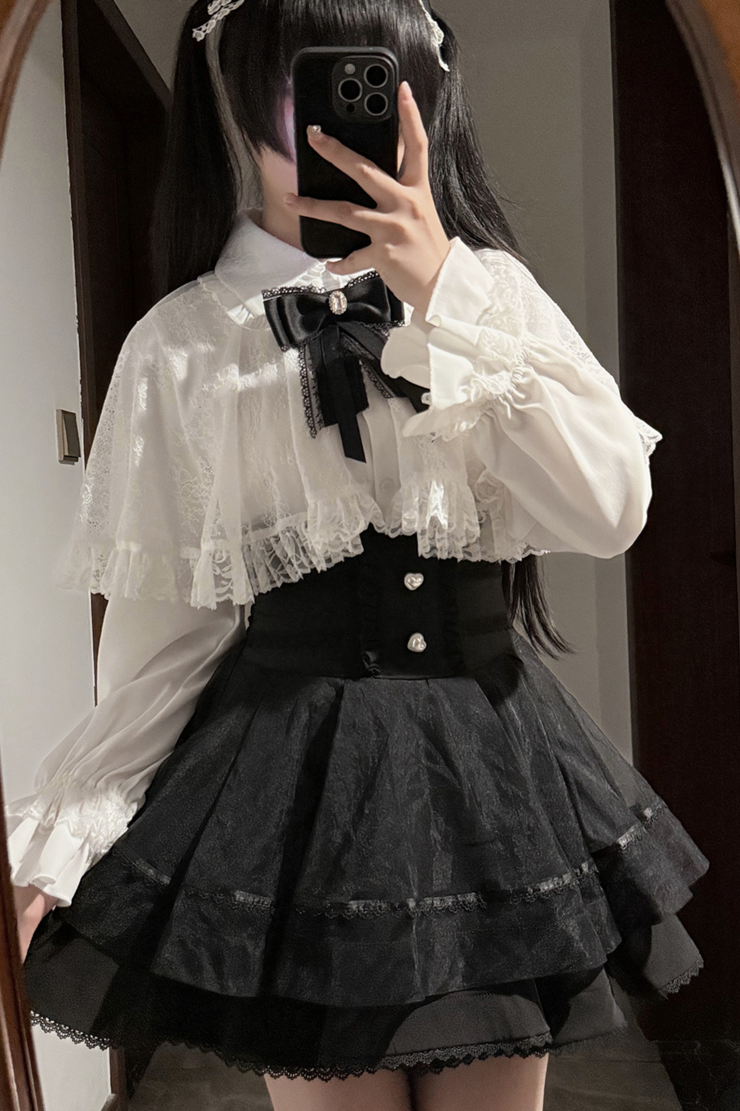 Fur Hooded Mantle + Tops + Skirt