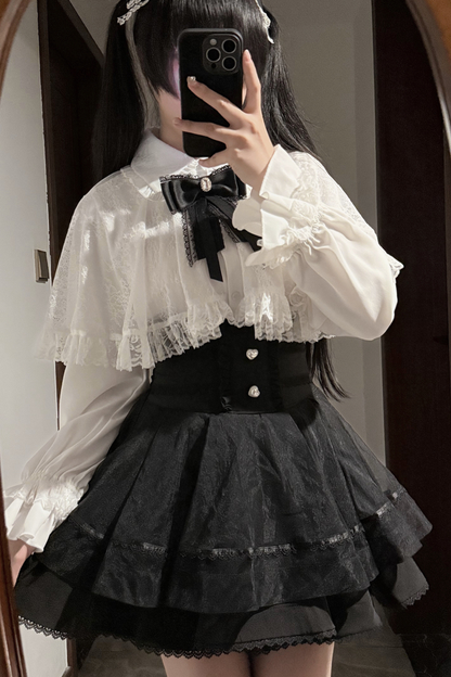 Fur Hooded Mantle + Tops + Skirt