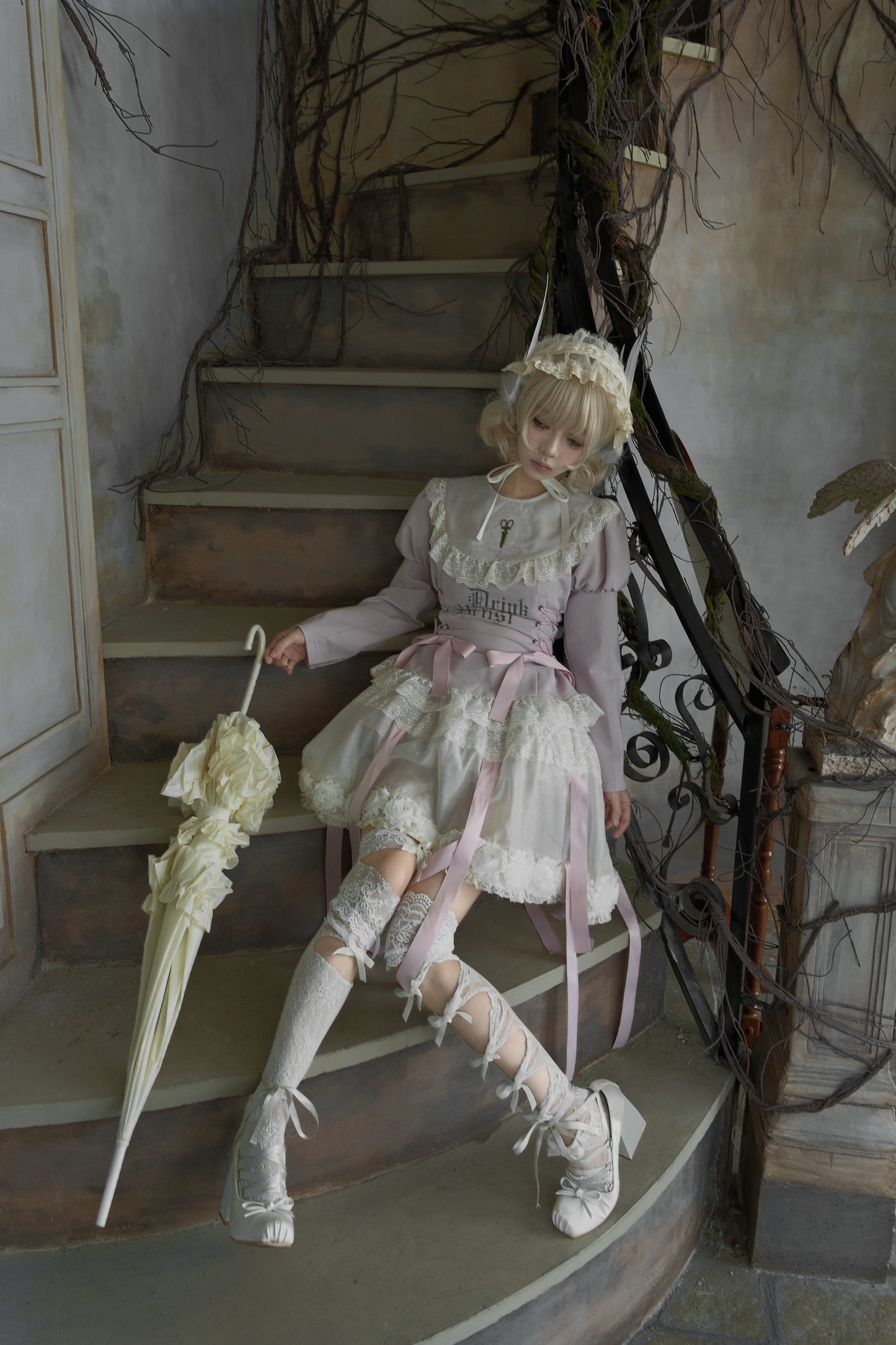 Drawstring Gothic Sweet Tops + Tiered Skirt