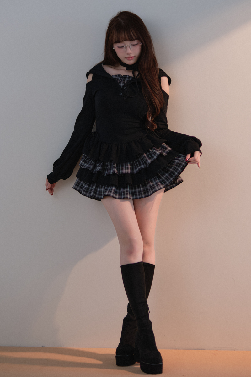 Plaid Ruffle Off-shoulder Dress