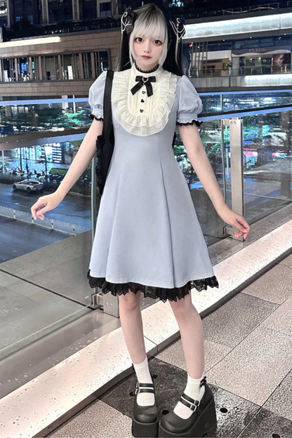 Lace Puff Sleeve Dress + Ribbon Clip