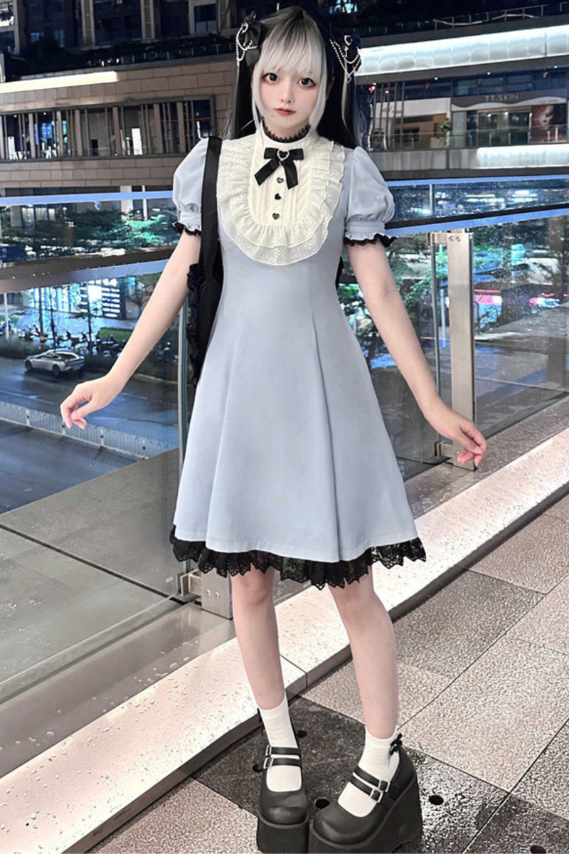 Lace Puff Sleeve Dress + Ribbon Clip