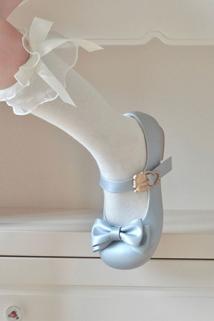 Satin Sheep Puff Ribbon Shoes