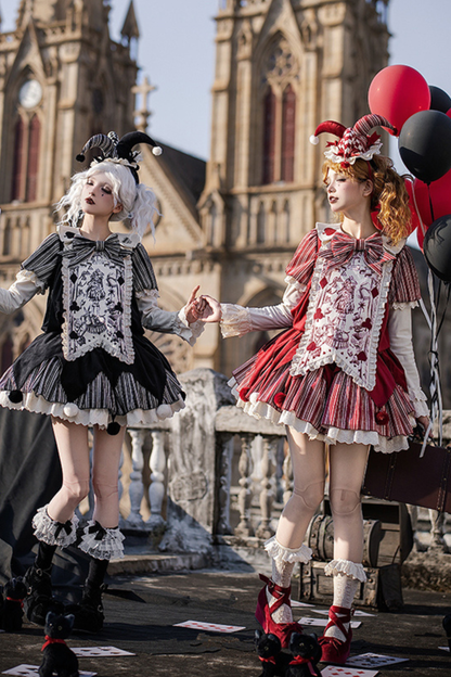 Doll Circus Pierrot Lolita Dress + Headband + Belt + Ribbon + Headband + Panel