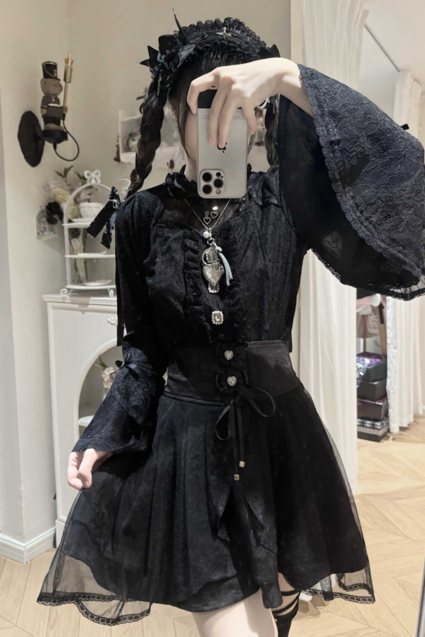 Lace Flare Sleeve Blouse + Skirt