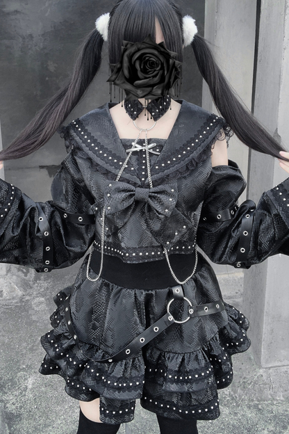 Dark Lace Outfit Top + Skirt