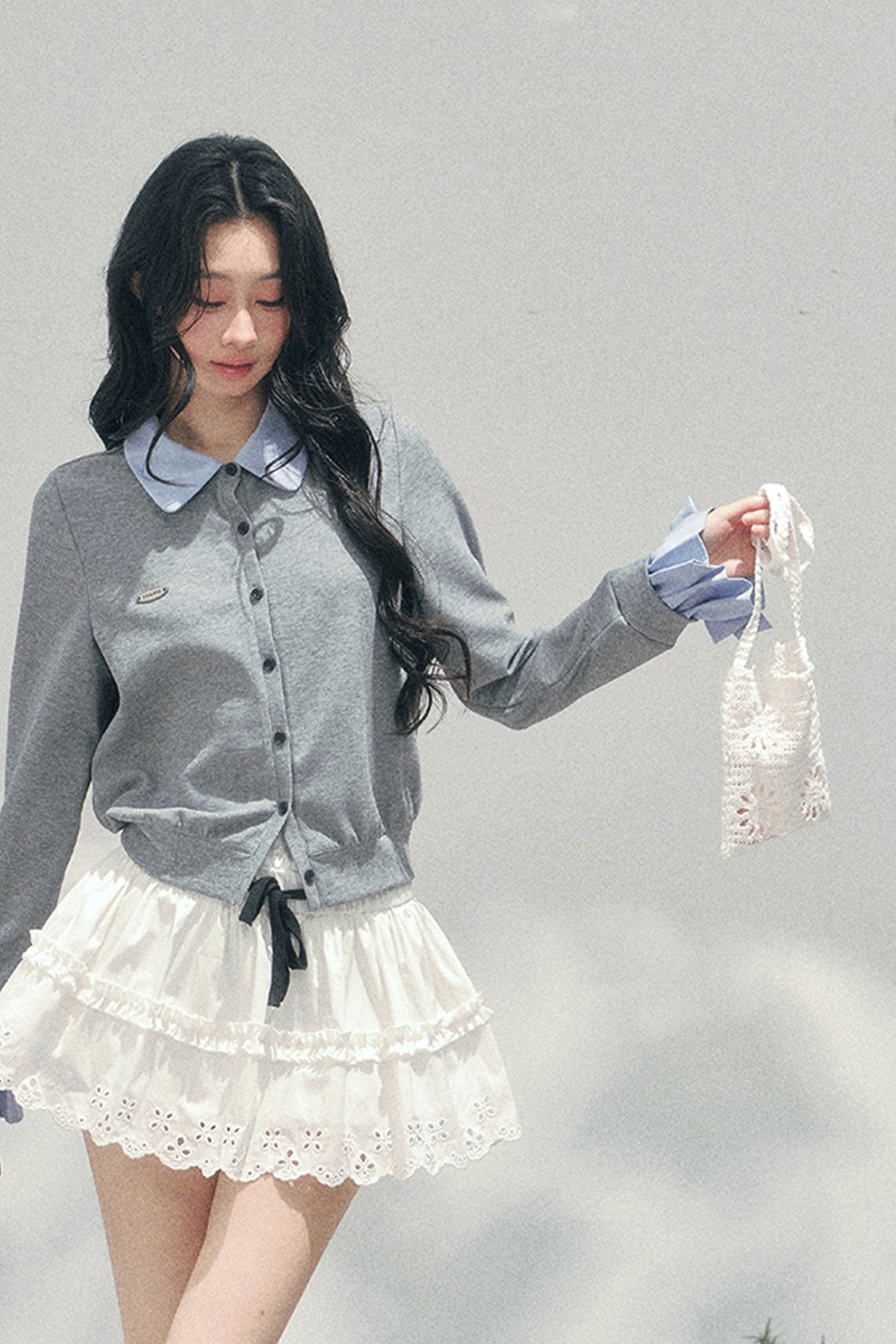 French Faux Two Piece Polo Sweater