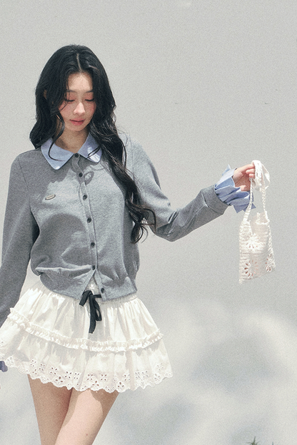 French Faux Two Piece Polo Sweater