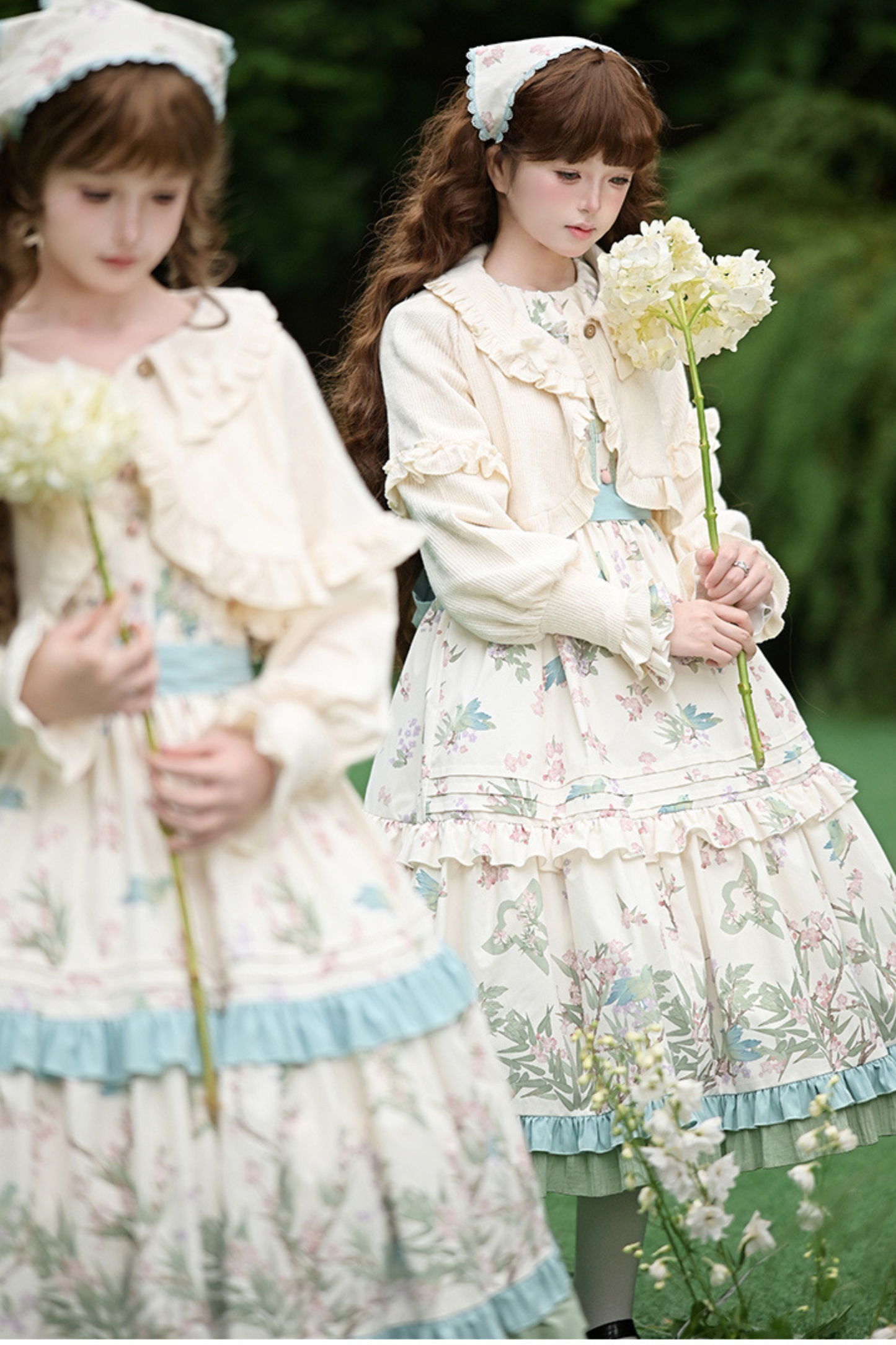 [pre-order] Forest Flower Dress + Suspender Skirt + Blouse + Cardigan + Scarf