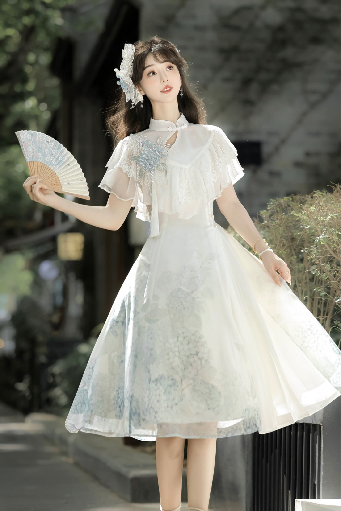 Hydrangea Letter Lolita Suspender Dress + Shawl