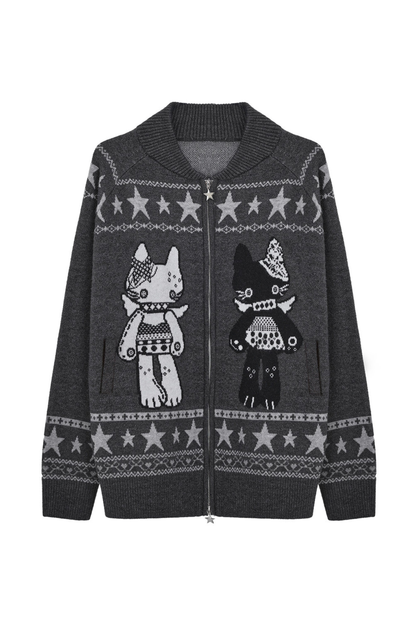 Y2k Jacquard Cardigan + Flared Skirt