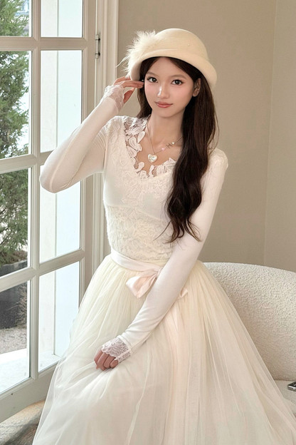 Noble French Lace Top + Flare Tulle Skirt