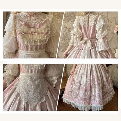 [pre-order Deadline: April 26] Rococo Lace Pink Classic Lolita Dress + Apron + Bonnet