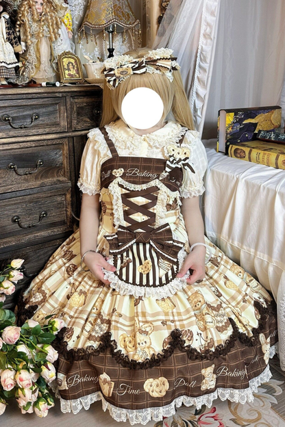 Bear Tea Party Lolita Dress + Jumper Skirt + Shirt + Headband + Brooch + Apron