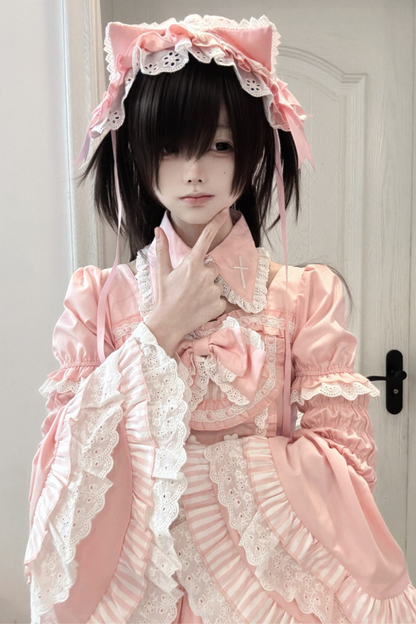 Pink Princess Tiered Tops + Skirt + Sleeves + Headband