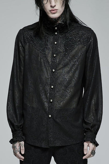 Black Stand Collar Ruffle Embroidery Gothic Blouse