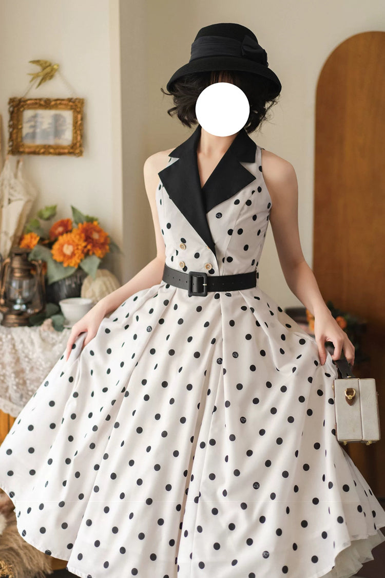 [afternoon Forest] French Audrey Hepburn Style V Collar Sleeveless Printed Classic Lolita Dress 3 Colors
