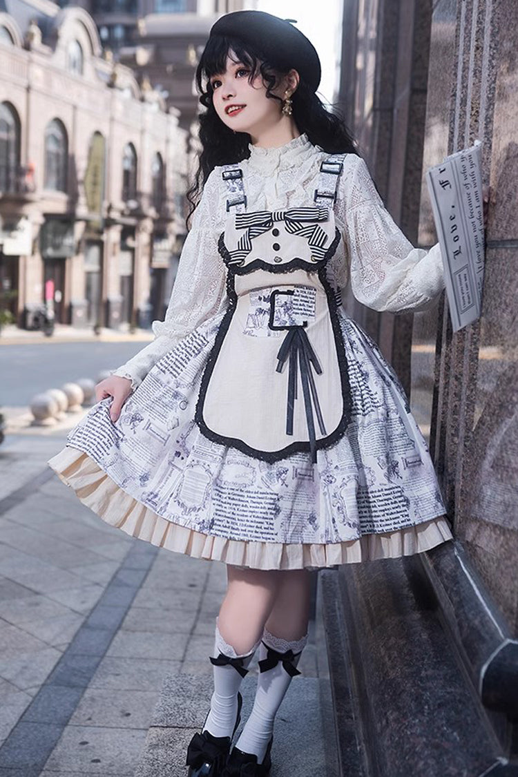 White Berlin Daily Print Removable Apron Classic Lolita Strap Dress