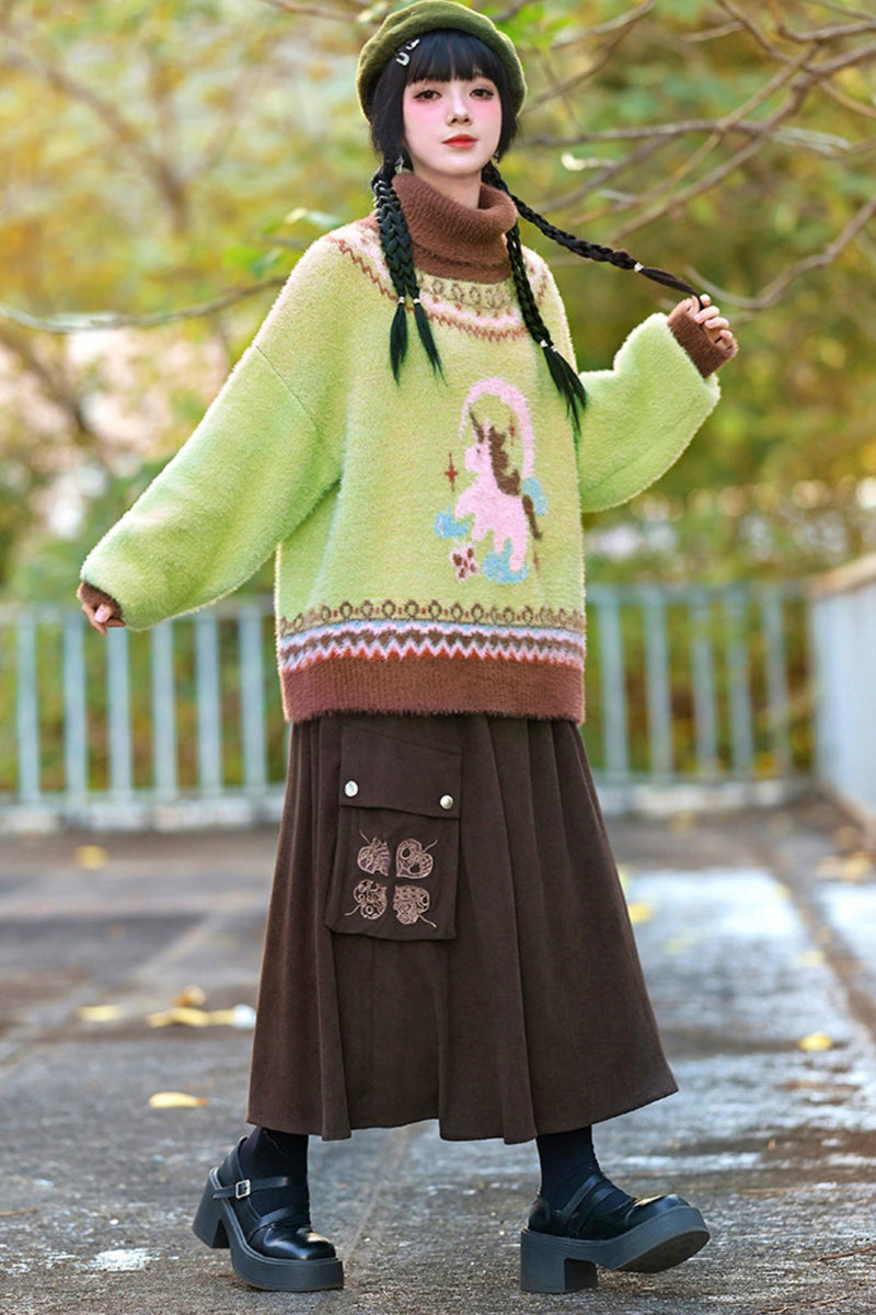 Four Pop Faux Fur Jacquard Sweater