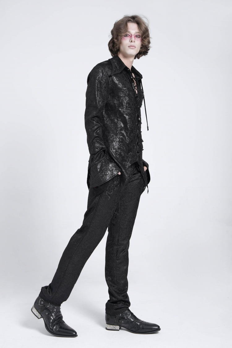 Black Long Trumpet Sleeves Lace-up Gothic Swallow-tailed Blouse