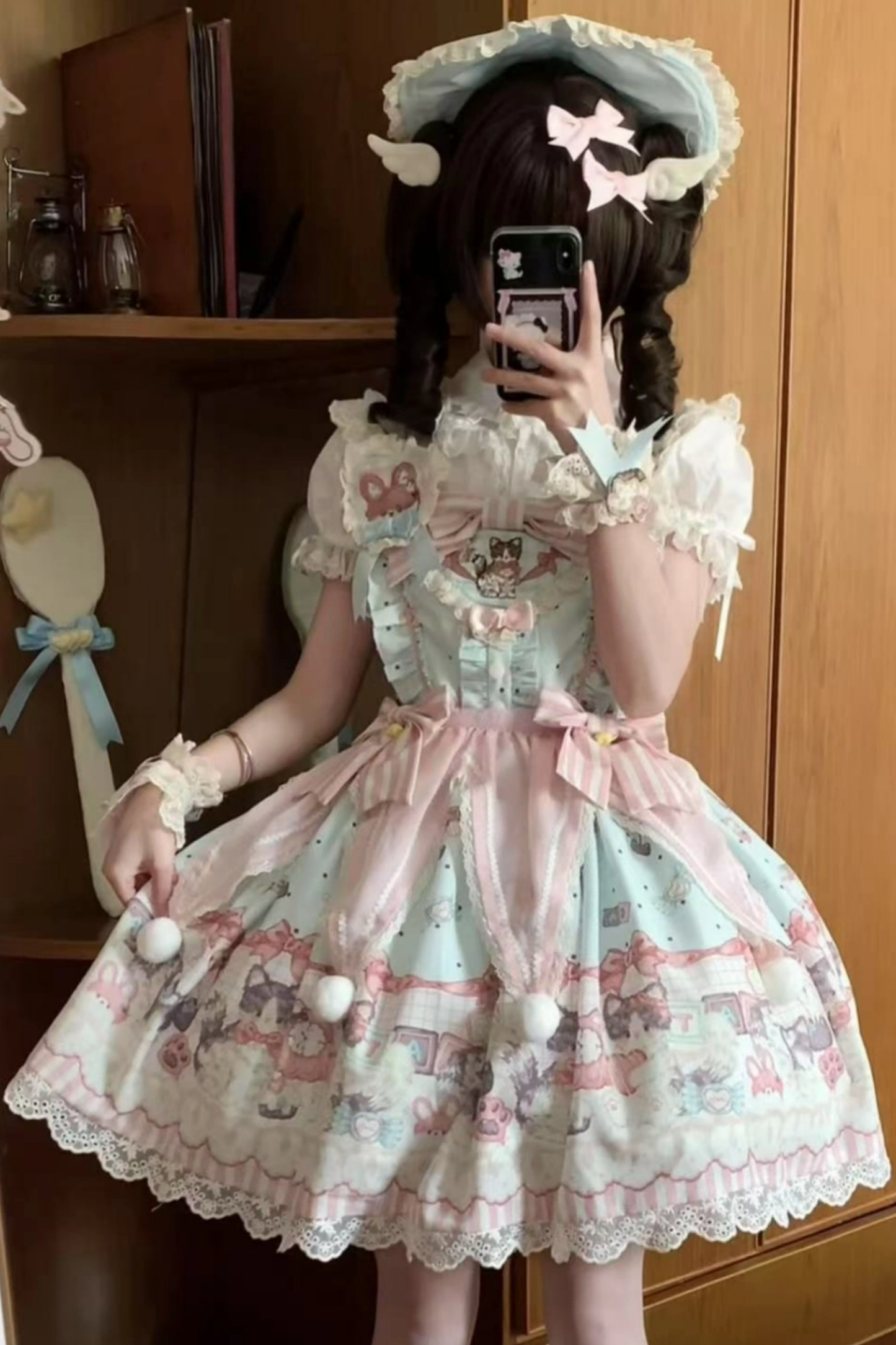 Cabinet Lolita Jumper Skirt + Dress + Brooch + Hairband + Bonnet + Apron + Hand Sleeves