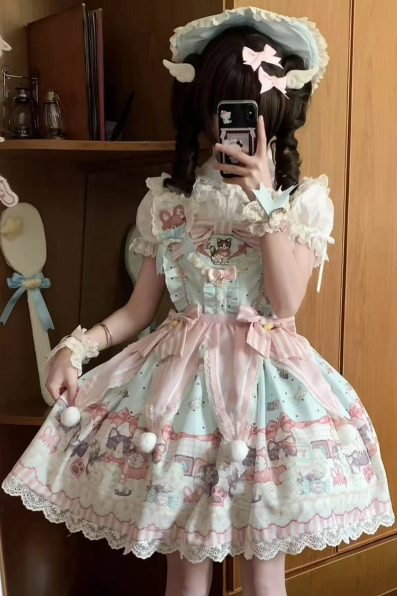 Cabinet Lolita Jumper Skirt + Dress + Brooch + Hairband + Bonnet + Apron + Hand Sleeves