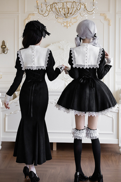 Mermaid Dress + Lace-up Short Dress + Cloak + Collar + Ribbon Brooch
