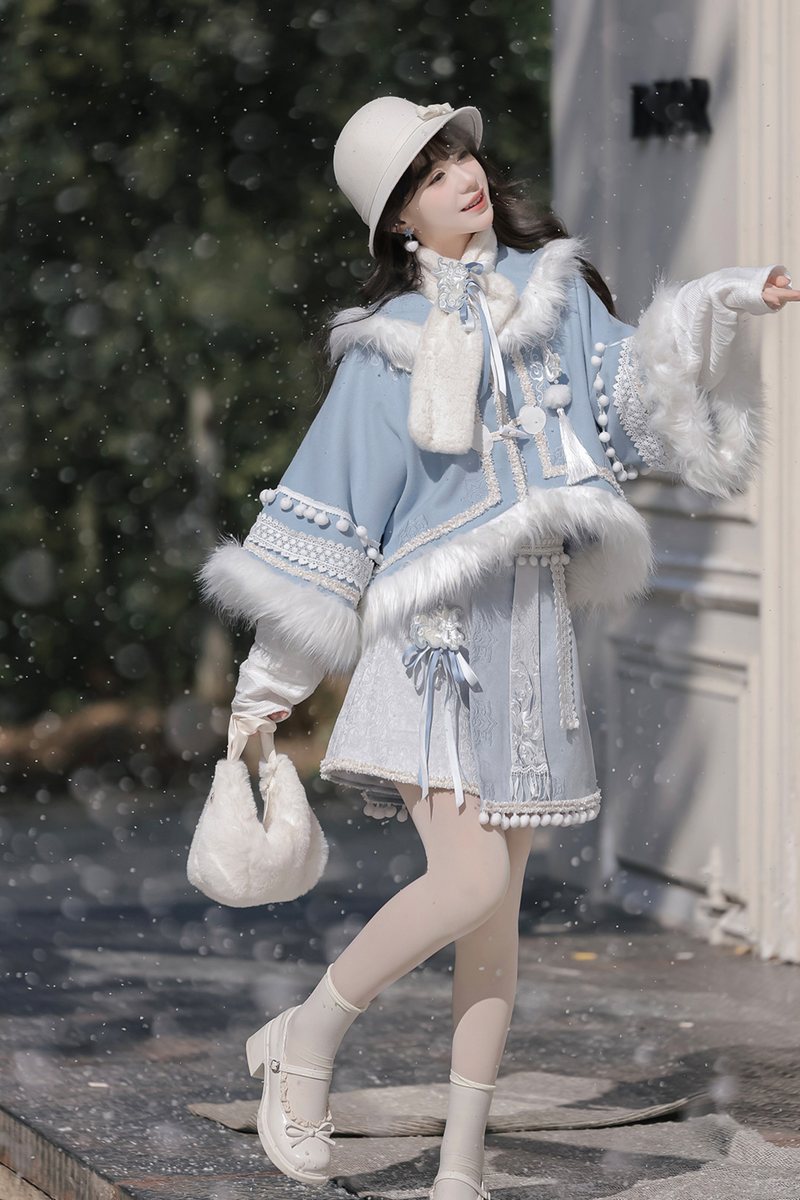 China Snow Lolita Jacket + Top + Skirt + Scarf