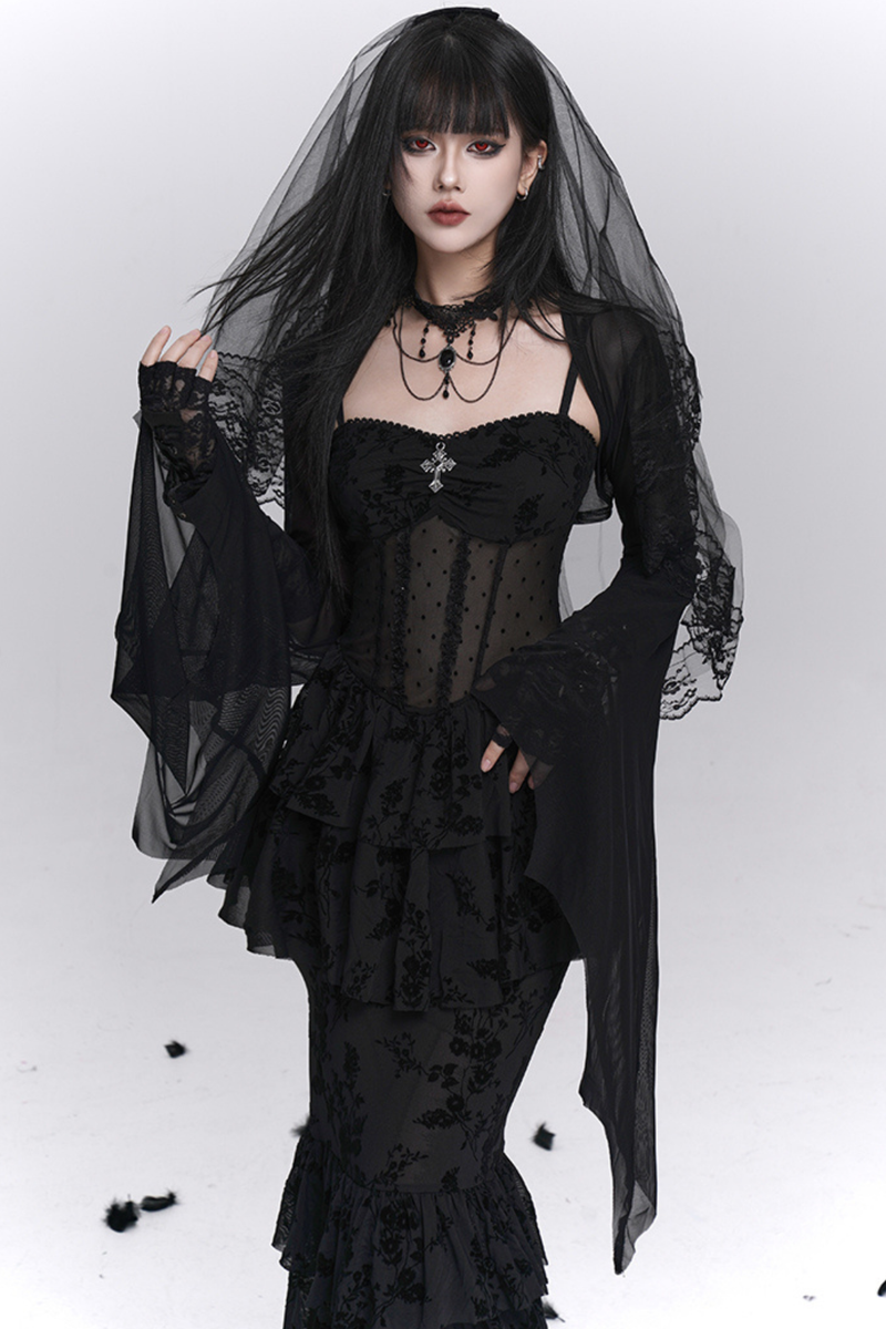 Ghost Girl Gothic Mermaid Dress + Sheer Outerwear