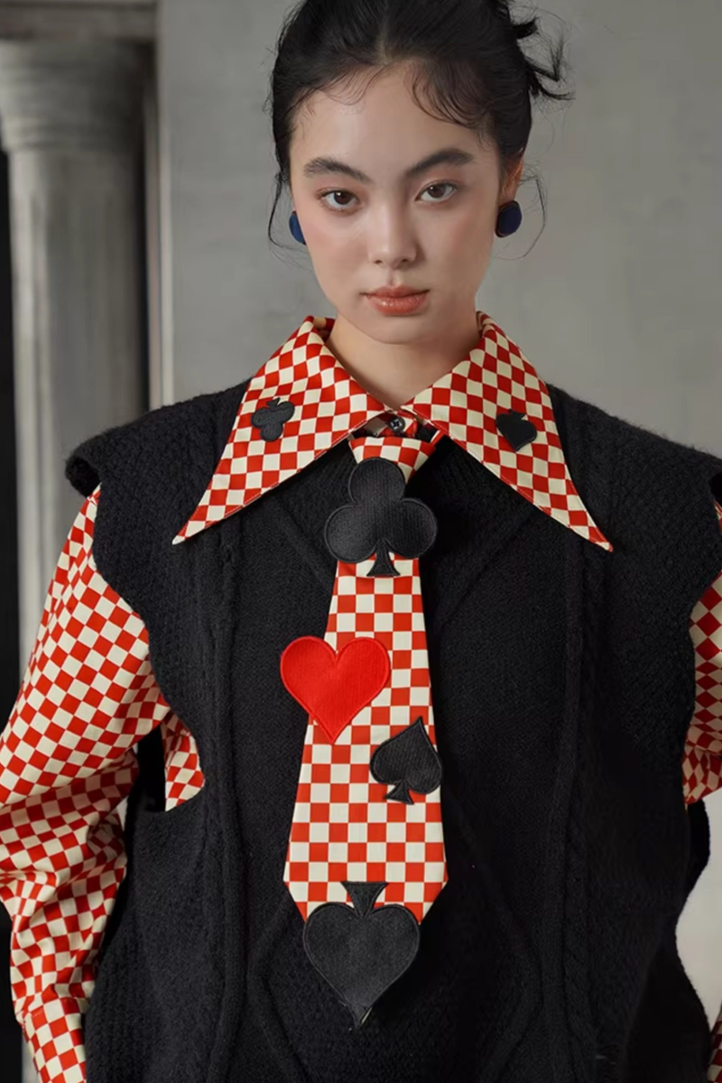 Retro Plaid Playing Card Design Blouse