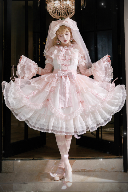 [pre-order] Candy Flavor Flower Lace Tulle Dress + Ribbon Veil