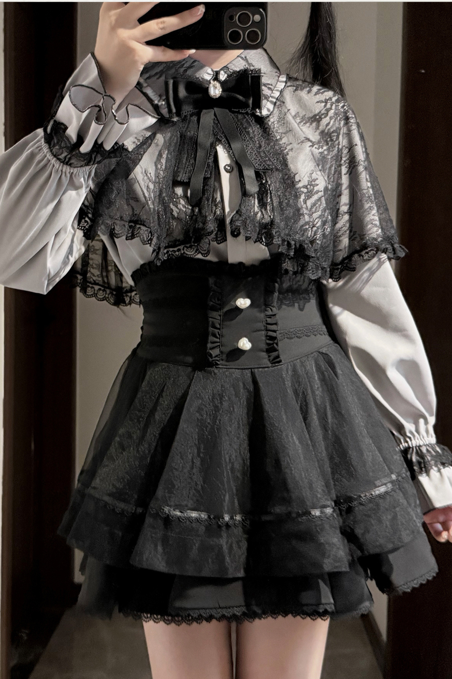 Lace Cape Two Piece Skirt + Lace Shirt