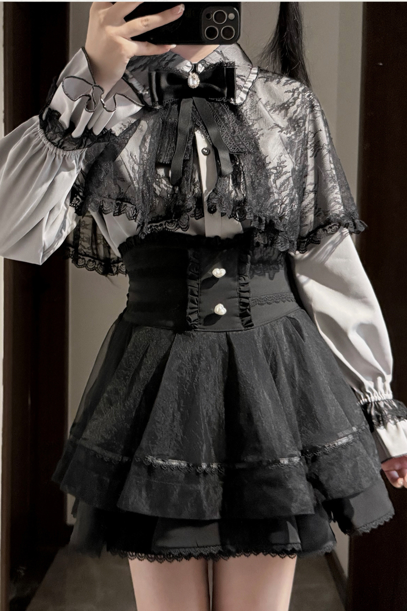 Lace Cape Two Piece Skirt + Lace Shirt