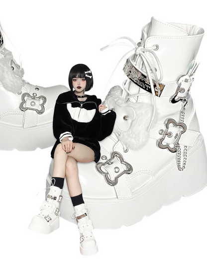 Small Bone Denim Round Toe Platform Short Boots