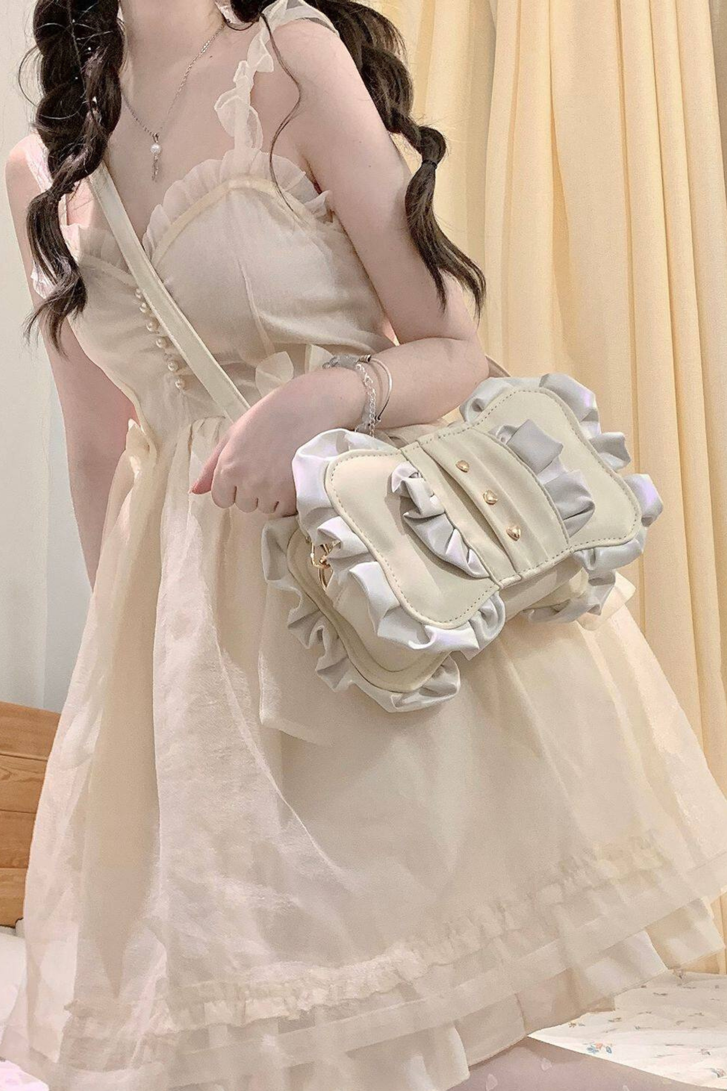 Cream Ribbon Mini Crossbody Bag