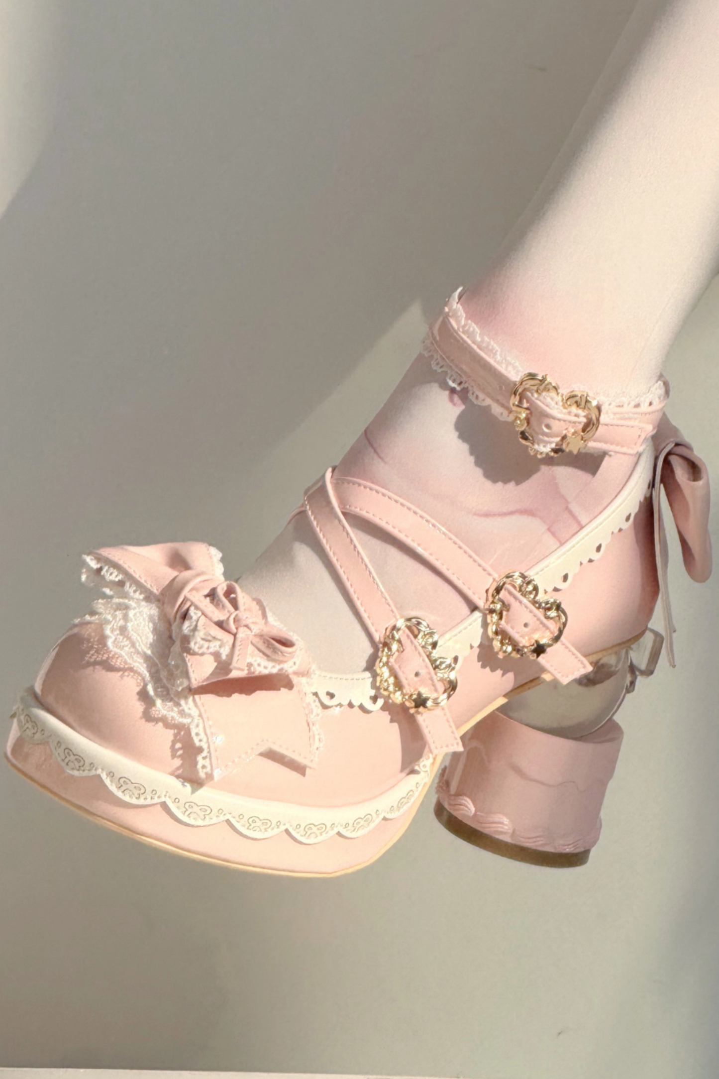 Ribbon Lace Lolita Crystal Heels