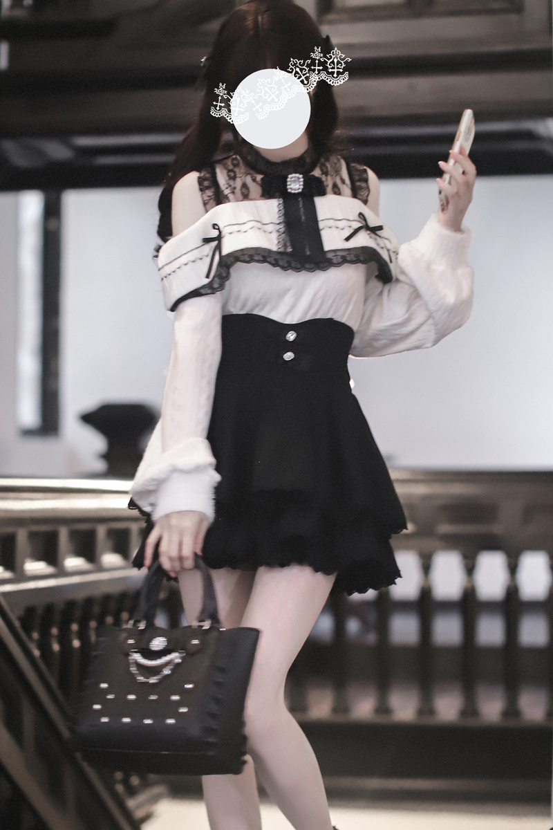 Ribbon Knit Off the Shoulder + Mermaid Skirt + Short Skirt + Ribbon