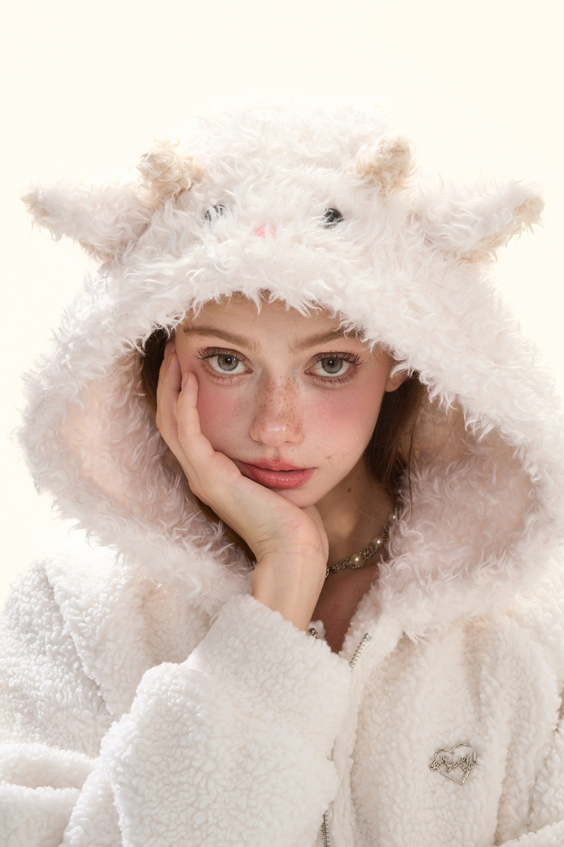 Lamb Fur Hooded Jacket + Shorts