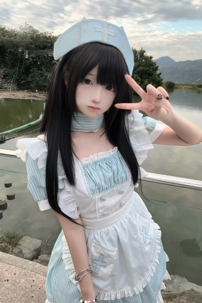 Angelic Aqua Maid Apron Dress + Nurse Hat
