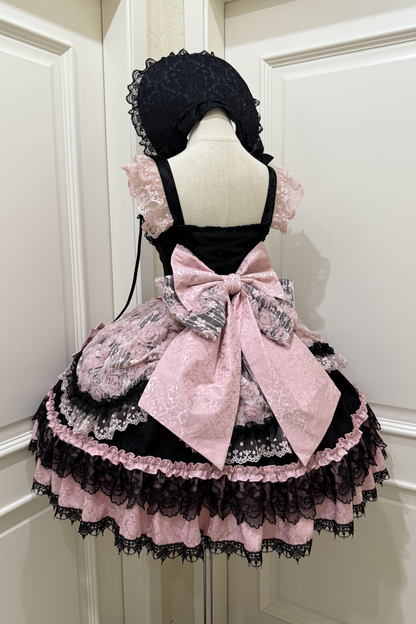 Rose Ruffle Princess Jumper Skirt + Bag Ribbon + Bonnet
